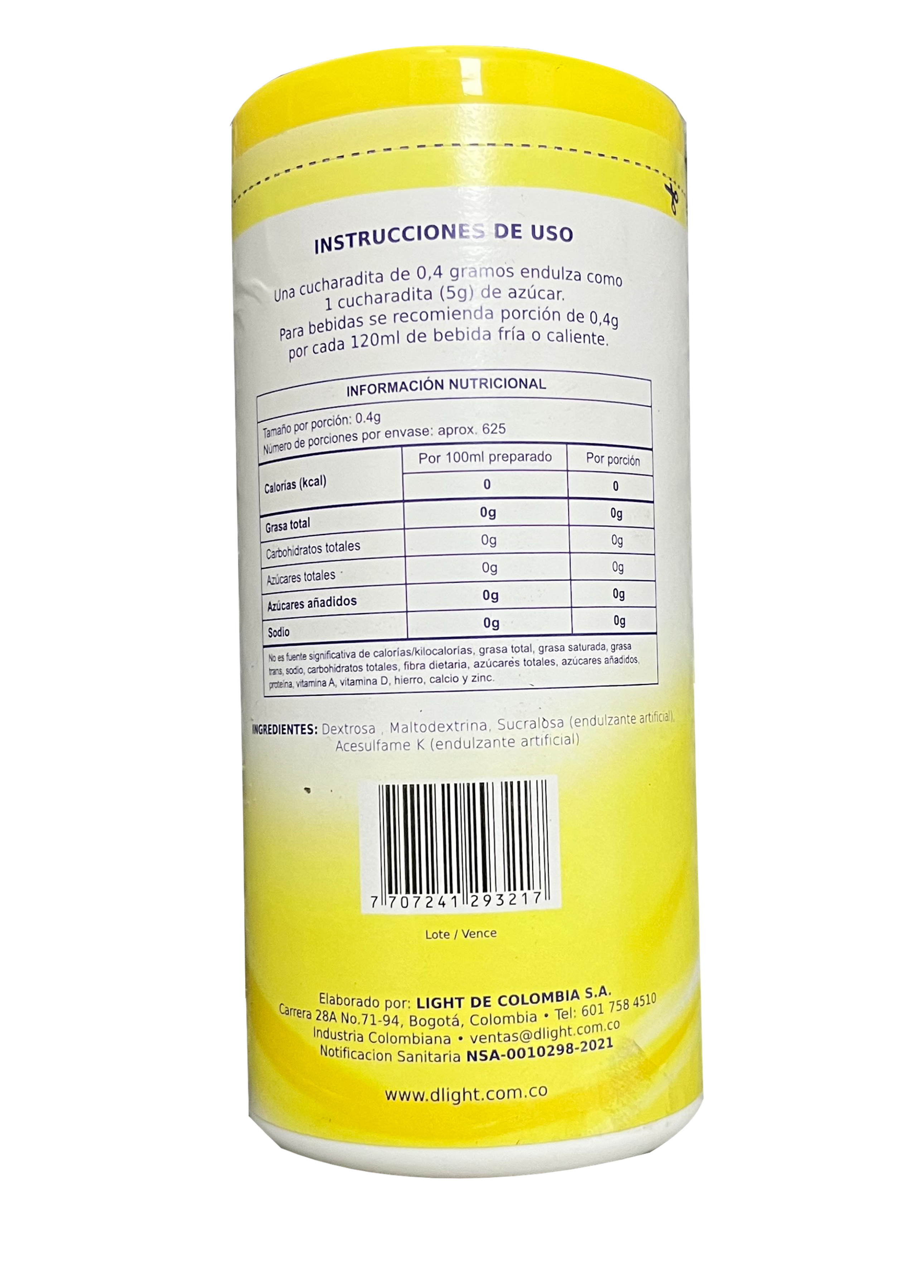 D'Light Sucralosa en Polvo | Envase x 250 gramos